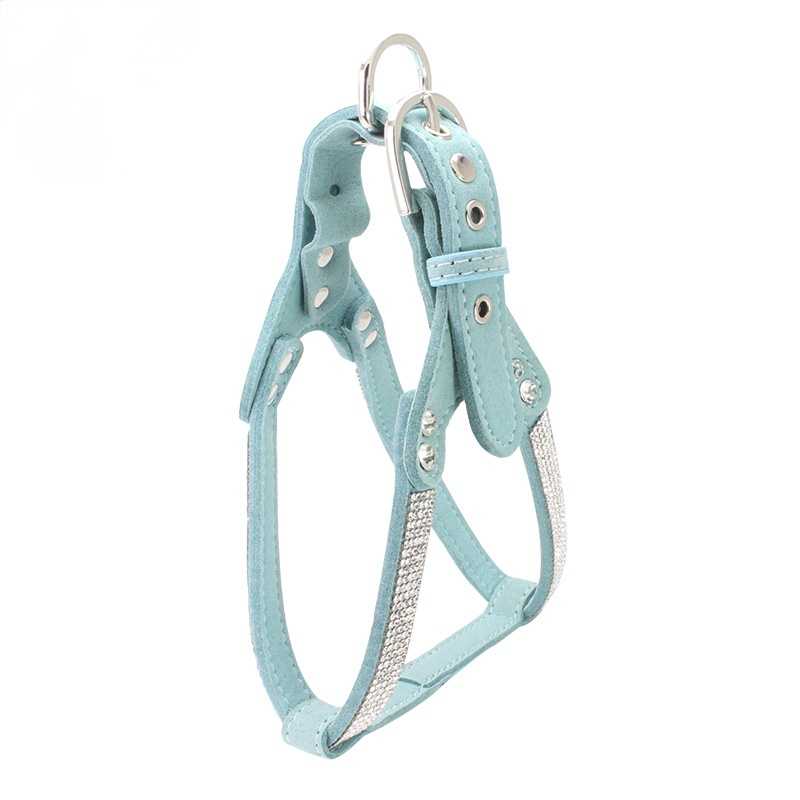 Rhinestone Pet Harness Doublelayer Microfiber Dog Chest Strap Soft Suede Leather Vest Hand Holding Rope Pet Supplies