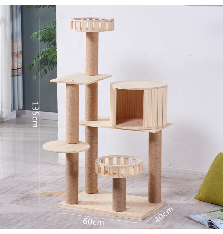 Safe Stable Large Solid Wood Wood Cat Climbing Frame Scratcher Cat Tree
