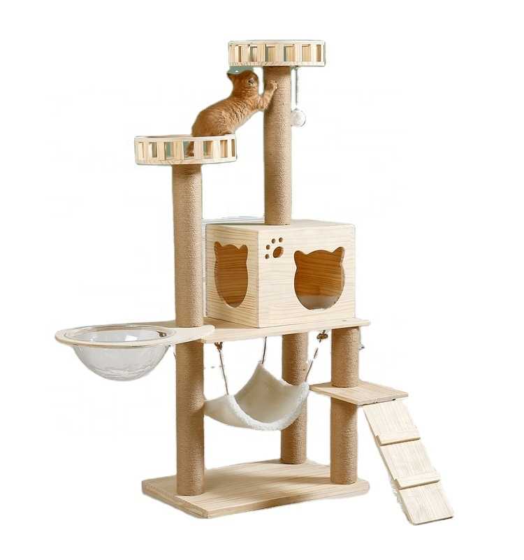 Safe Stable Large Solid Wood Wood Cat Climbing Frame Scratcher Cat Tree