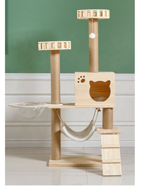 Safe Stable Large Solid Wood Wood Cat Climbing Frame Scratcher Cat Tree