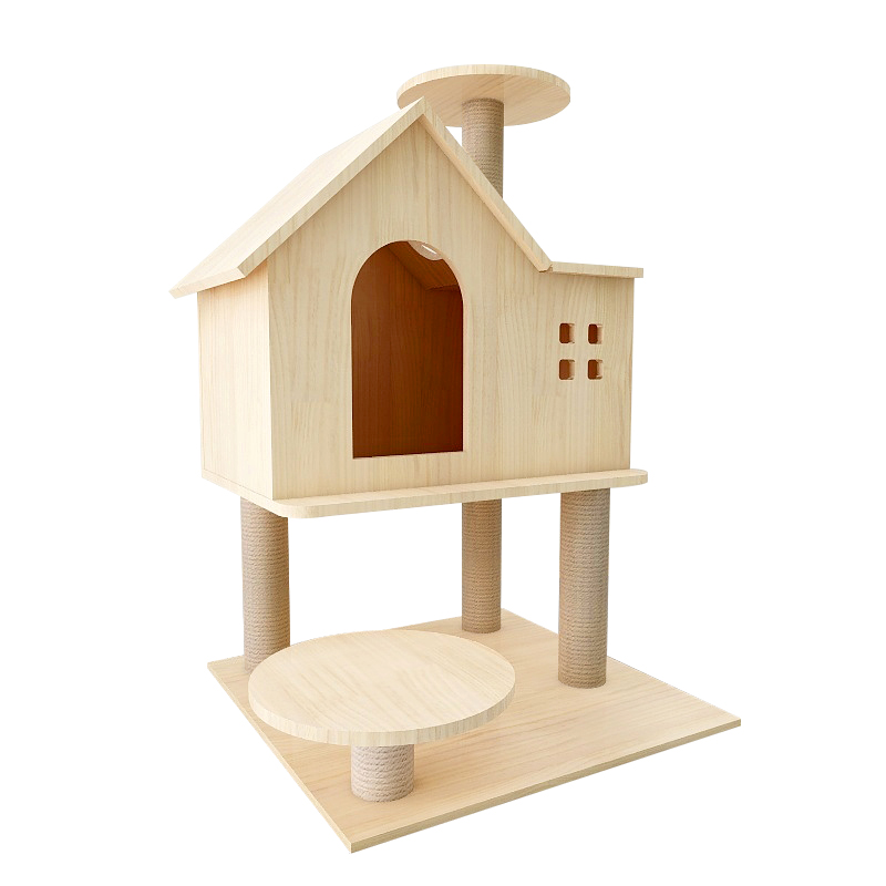 Small Solid Wood Cat Climbing Frame Scratching Post Cat Tree House Cat Toy Pet Supplies