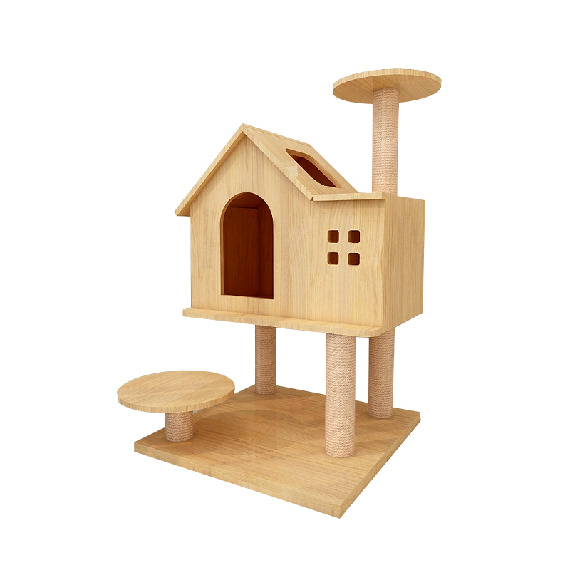 Small Solid Wood Cat Climbing Frame Scratching Post Cat Tree House Cat Toy Pet Supplies