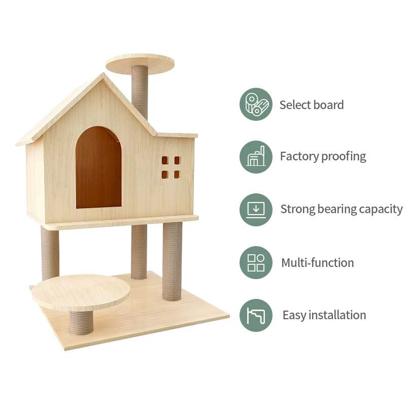 Small Solid Wood Cat Climbing Frame Scratching Post Cat Tree House Cat Toy Pet Supplies