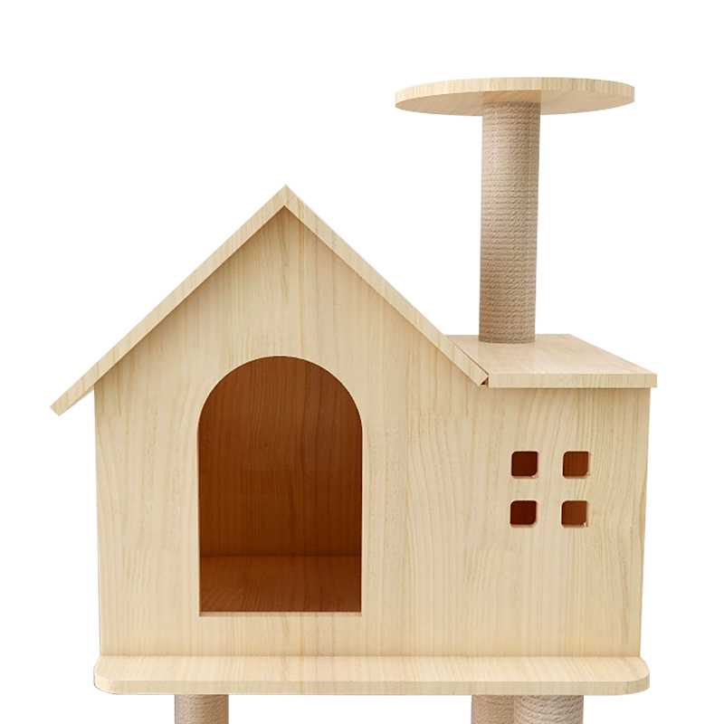 Small Solid Wood Cat Climbing Frame Scratching Post Cat Tree House Cat Toy Pet Supplies