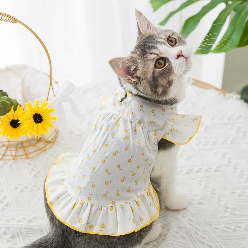 Spring Pet Thin Breathable Flower Shirt Cat Cute Dress Small Dog Summer Clothes