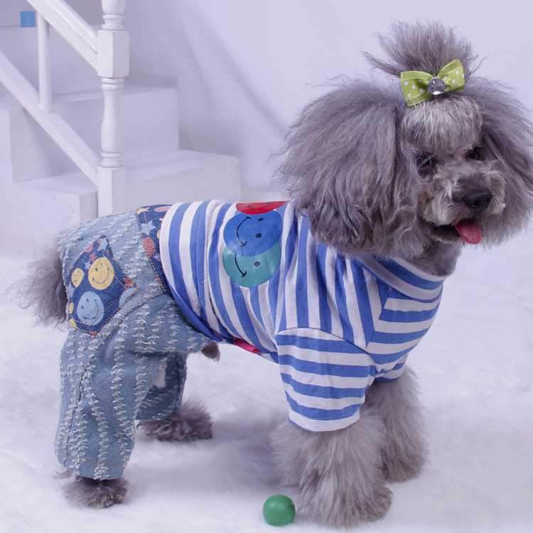 Spring Stripes Cotton Denim Dog Apparels With Fourlegs Blue Pet Clothing