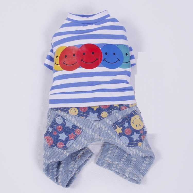 Spring Stripes Cotton Denim Dog Apparels With Fourlegs Blue Pet Clothing