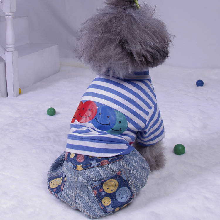 Spring Stripes Cotton Denim Dog Apparels With Fourlegs Blue Pet Clothing