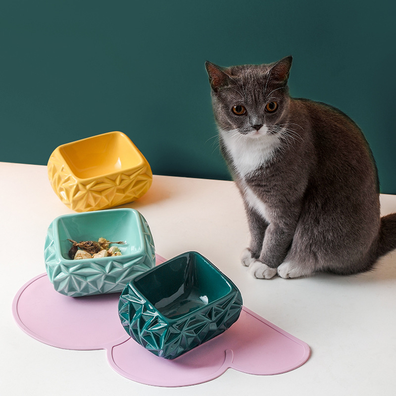 Square Discharge Ceramic Pet Bowl Dogs Cats