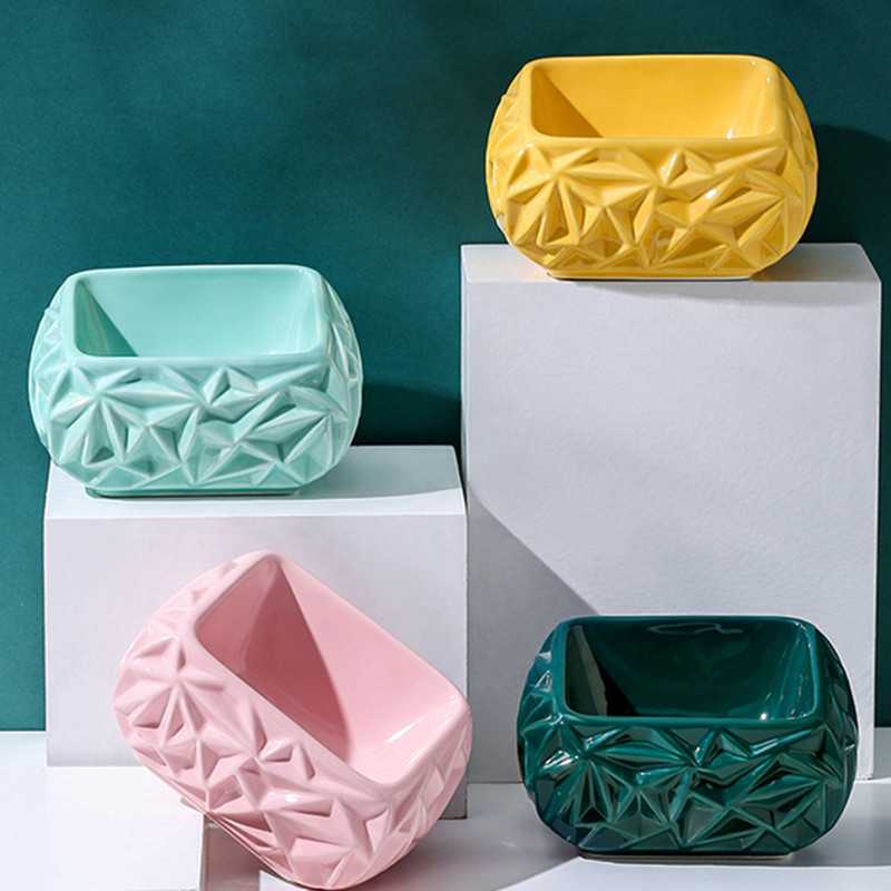 Square Discharge Ceramic Pet Bowl Dogs Cats