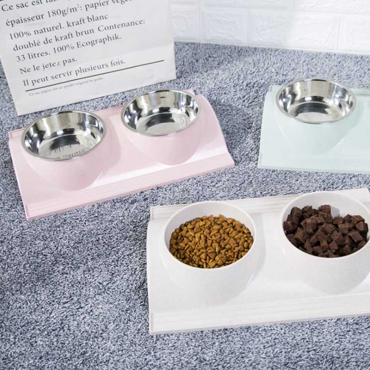 Stainless Steel Pet Bowl Color Double Bowl Anti Slip Anti Leak Dog Food Bowl