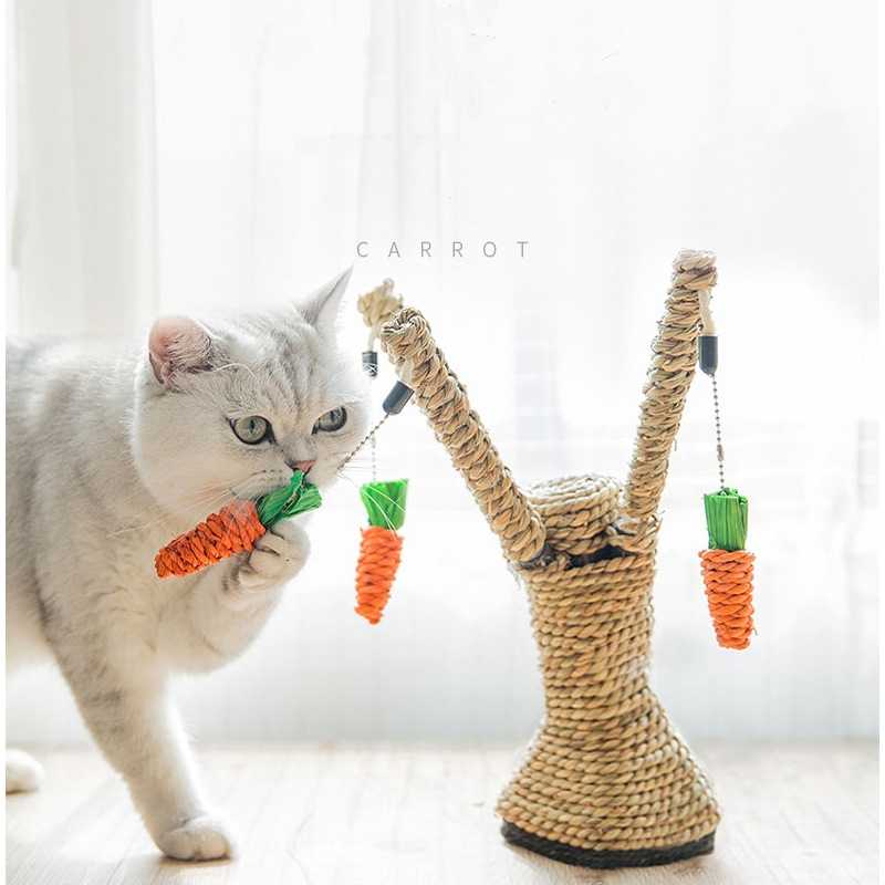 Straw Rope Wearresistant Grasping Safe Carrot Shape Castle Cat Scratch Post