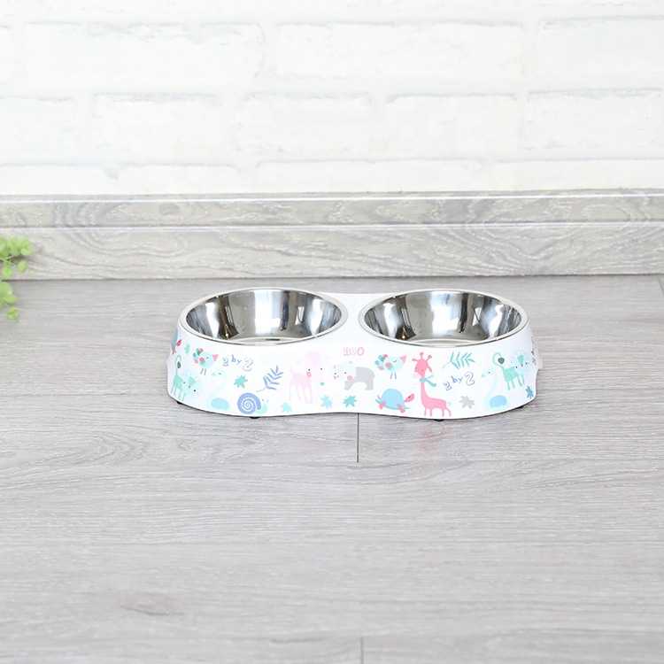 Support Samples Customized Printed Double Melamine Stainless Steel Pet Dog Bowl