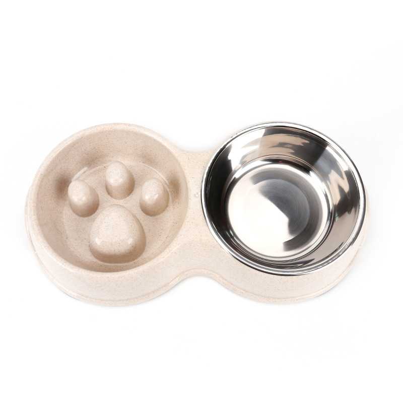 Wheat Straw Round Eco Slow Food Pet Cat Dog Double Bowls