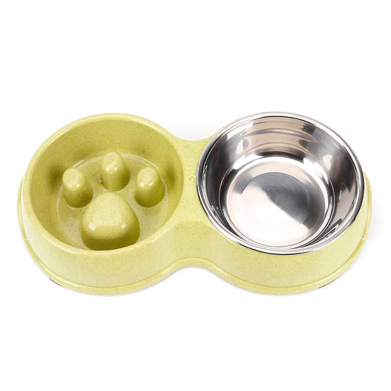 Wheat Straw Round Eco Slow Food Pet Cat Dog Double Bowls