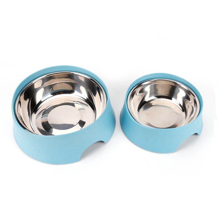 Wheat Straw Separate Portable Animal Stainless Steel Environmental Protection Pet Bowl Dog