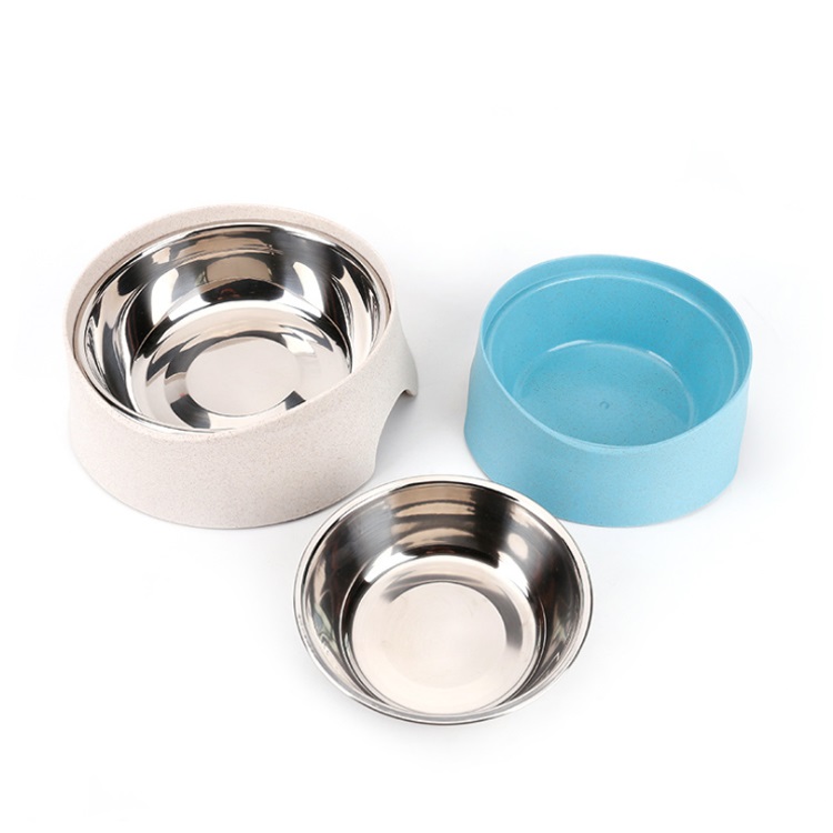 Wheat Straw Separate Portable Animal Stainless Steel Environmental Protection Pet Bowl Dog