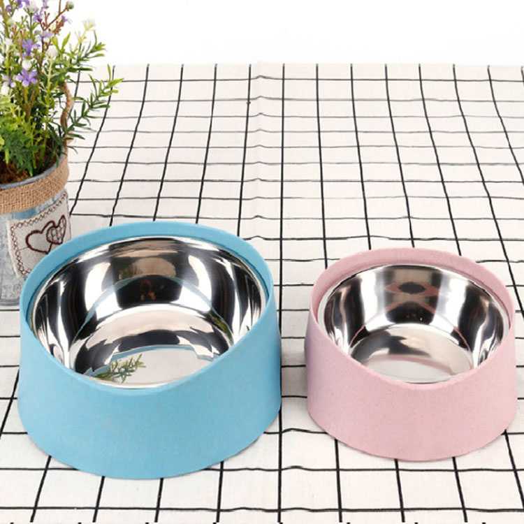 Wheat Straw Separate Portable Animal Stainless Steel Environmental Protection Pet Bowl Dog