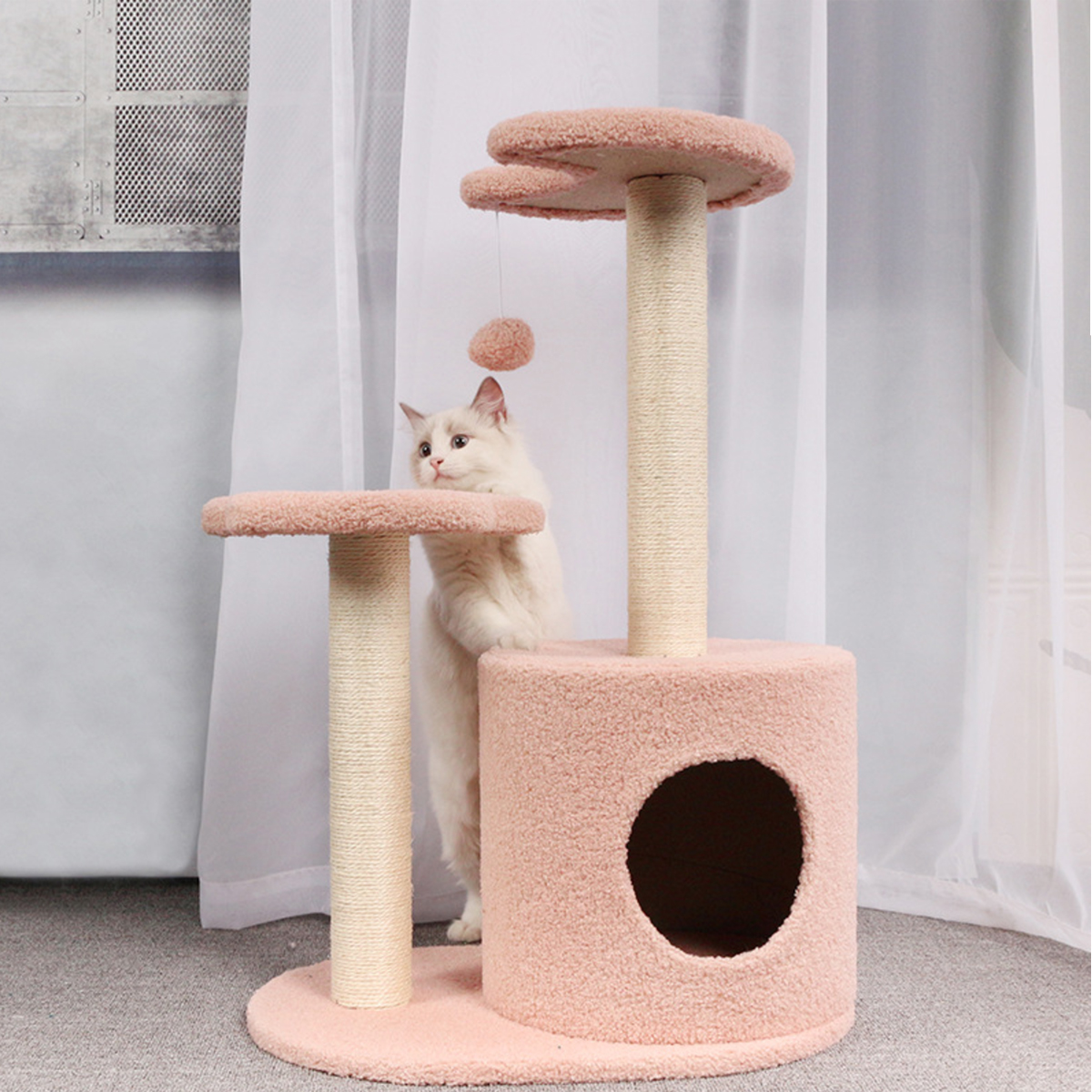 Wood Cat Tree Fur Cat Scratching Post Tall Furniture Condo Cat Tree