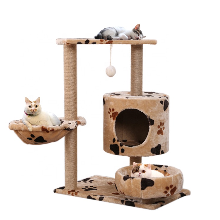 Wooden Cat Tree With House Bed Pet Cat Kitten Climbing Tower With Scratching Post