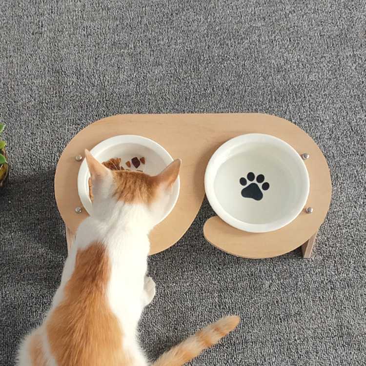 Wooden Elevated Tilted NonSlip Pet Cat Dog Ceramics Stainless Steel Drinking Bowl Feeding Bowl