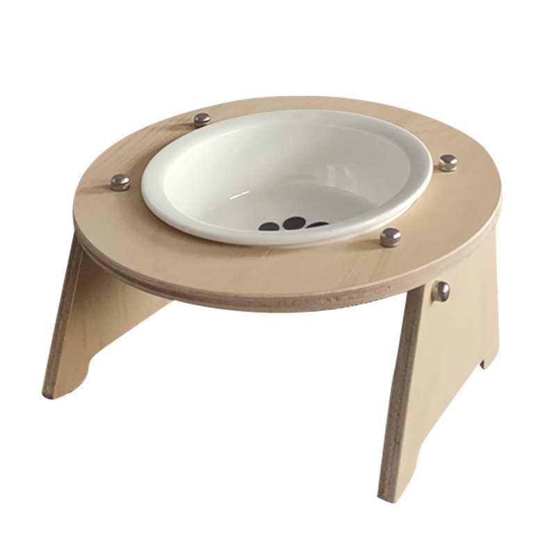 Wooden Elevated Tilted NonSlip Pet Cat Dog Ceramics Stainless Steel Drinking Bowl Feeding Bowl