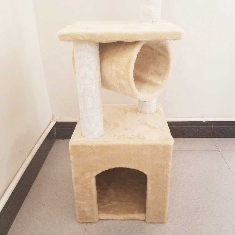 Wooden Scratch Climbing Tower Cotton Hemp Rope Cat Tree With Cave Scraper Cats