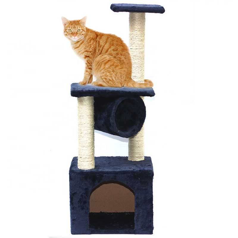 Wooden Scratch Climbing Tower Cotton Hemp Rope Cat Tree With Cave Scraper Cats