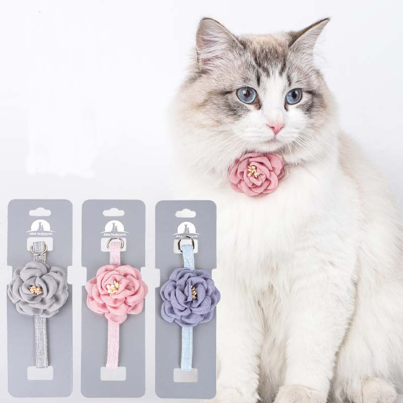Cat Collars Cute Flower Accessories Cotton Polyester Head Card Package Pet Collars
