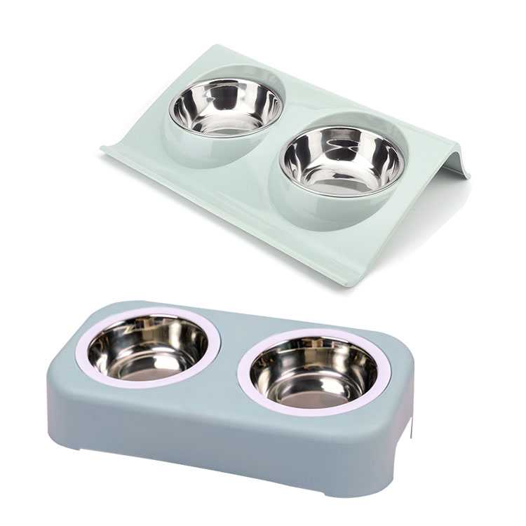 Double Dog Cat Bowl Stainless Steel Bowl Pet Dog Feeder Plastic Pet Water Bowl