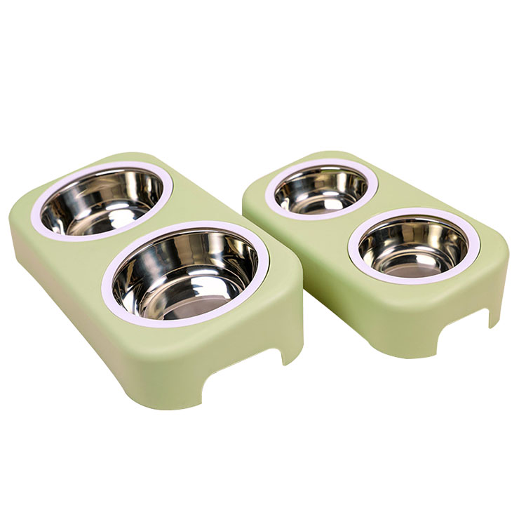 Double Dog Cat Bowl Stainless Steel Bowl Pet Dog Feeder Plastic Pet Water Bowl