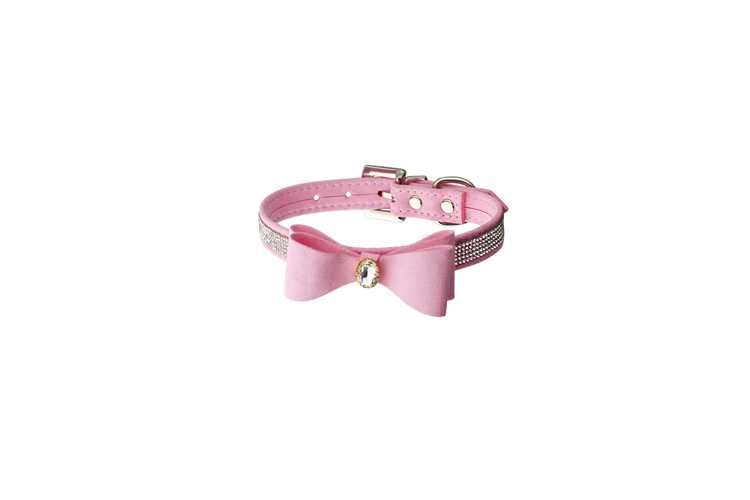 Production Of Diamond Inlaid Dog Collar Pet Leather Dog Collar Pet Dog Bow Collar