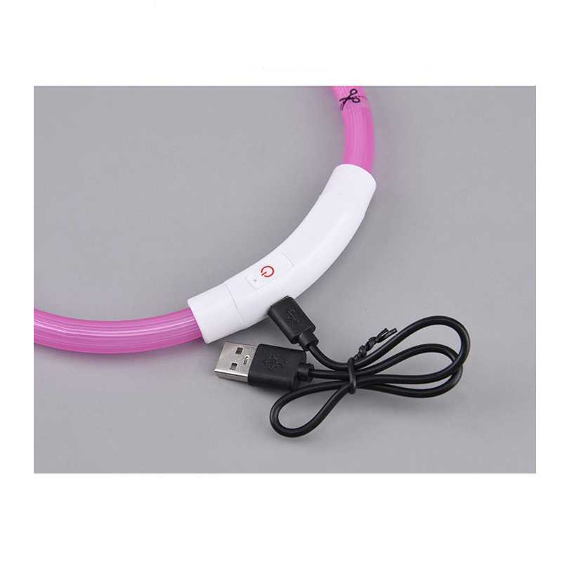 Pet Collar Round Tube Luminous Collar Cut USB Charging Led Threecolor Fiber Silicone Collar Dog