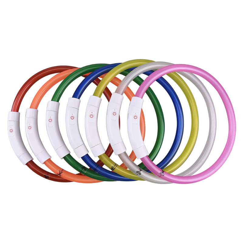 Pet Collar Round Tube Luminous Collar Cut USB Charging Led Threecolor Fiber Silicone Collar Dog