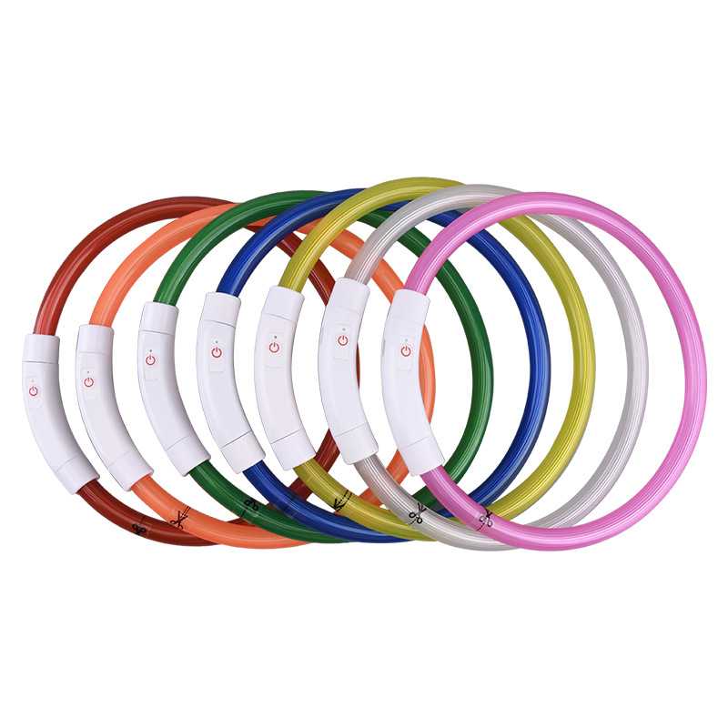 Pet Collar Round Tube Luminous Collar Cut USB Charging Led Threecolor Fiber Silicone Collar Dog