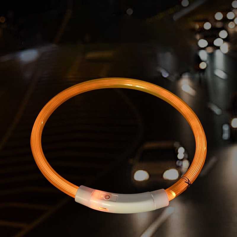 Pet Collar Round Tube Luminous Collar Cut USB Charging Led Threecolor Fiber Silicone Collar Dog