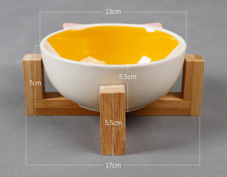 Manufacturer Cute White Ceramic Cat Pet Dog Bowl With Wooden