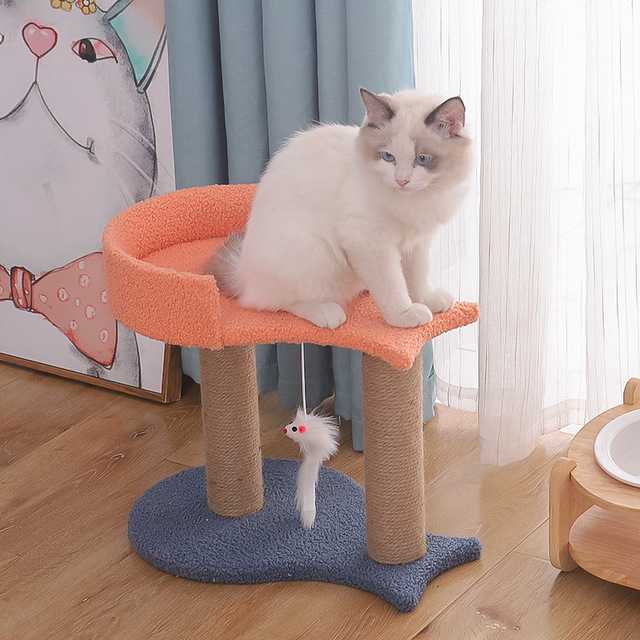 Cat Cave House Bright Color Twolayer Wood Cat Tree Playing Cat Tower With Sisal Scratching Post