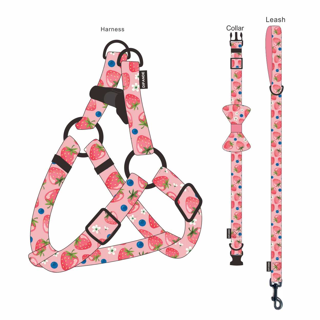 Classical Fruit Soft Padded Dog Collar Leash Pet Cat Dog Leash Collar Set Dog Harness Set