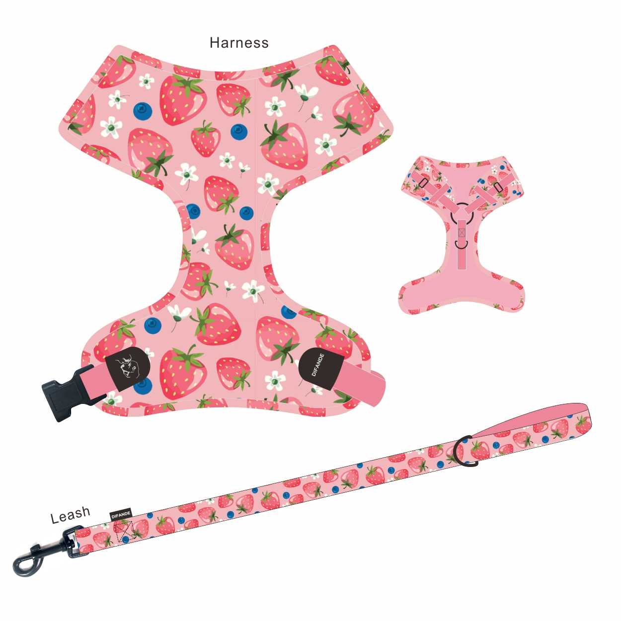 Classical Fruit Soft Padded Dog Collar Leash Pet Cat Dog Leash Collar Set Dog Harness Set