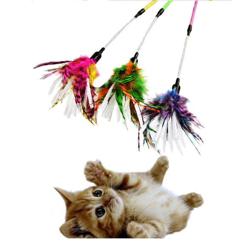 Pet Cat Toy Teaser Bell Feather Stretch Fishing Rod Play Wand Interactive Toys Pets Accessories Replacement Christmas Pet Toy