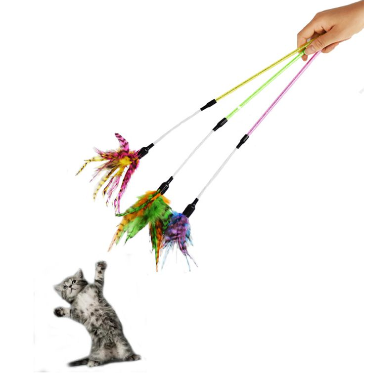 Pet Cat Toy Teaser Bell Feather Stretch Fishing Rod Play Wand Interactive Toys Pets Accessories Replacement Christmas Pet Toy