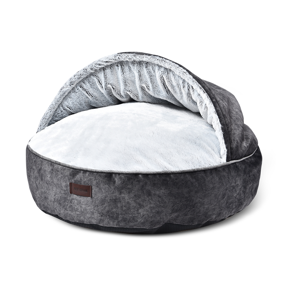 Winter Natural Rock Texture Printed Composite Short Plush Fabric Soft Round Pet Cave Bed With Cover