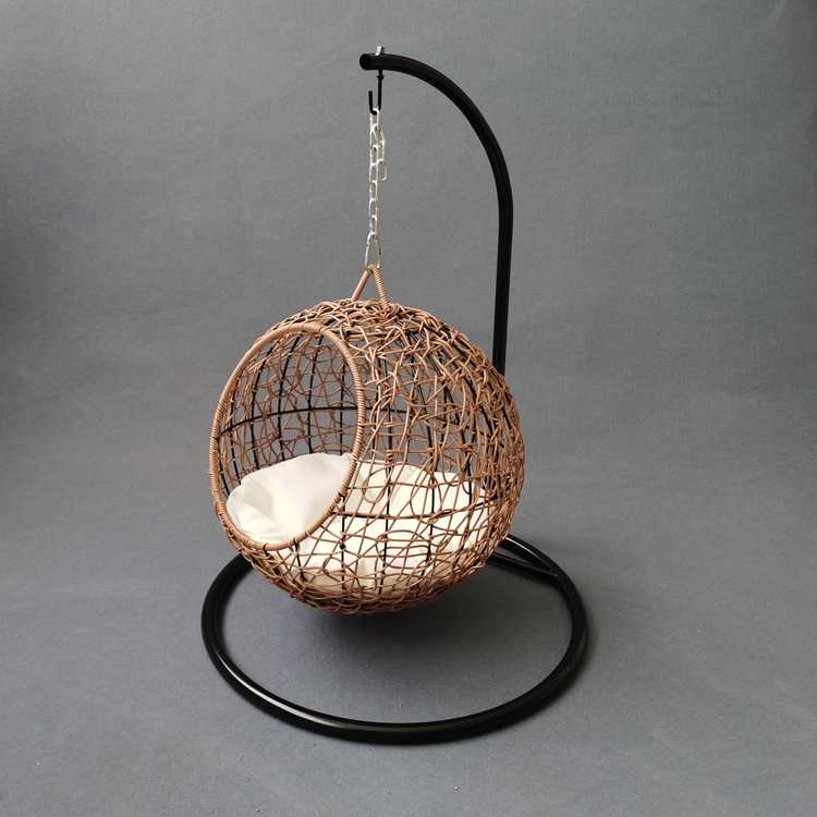 AllWeather Wicker Rattan Cat Bed Lounge Chair Pet Cat Nest House Spherical Metal Frame With Cushion