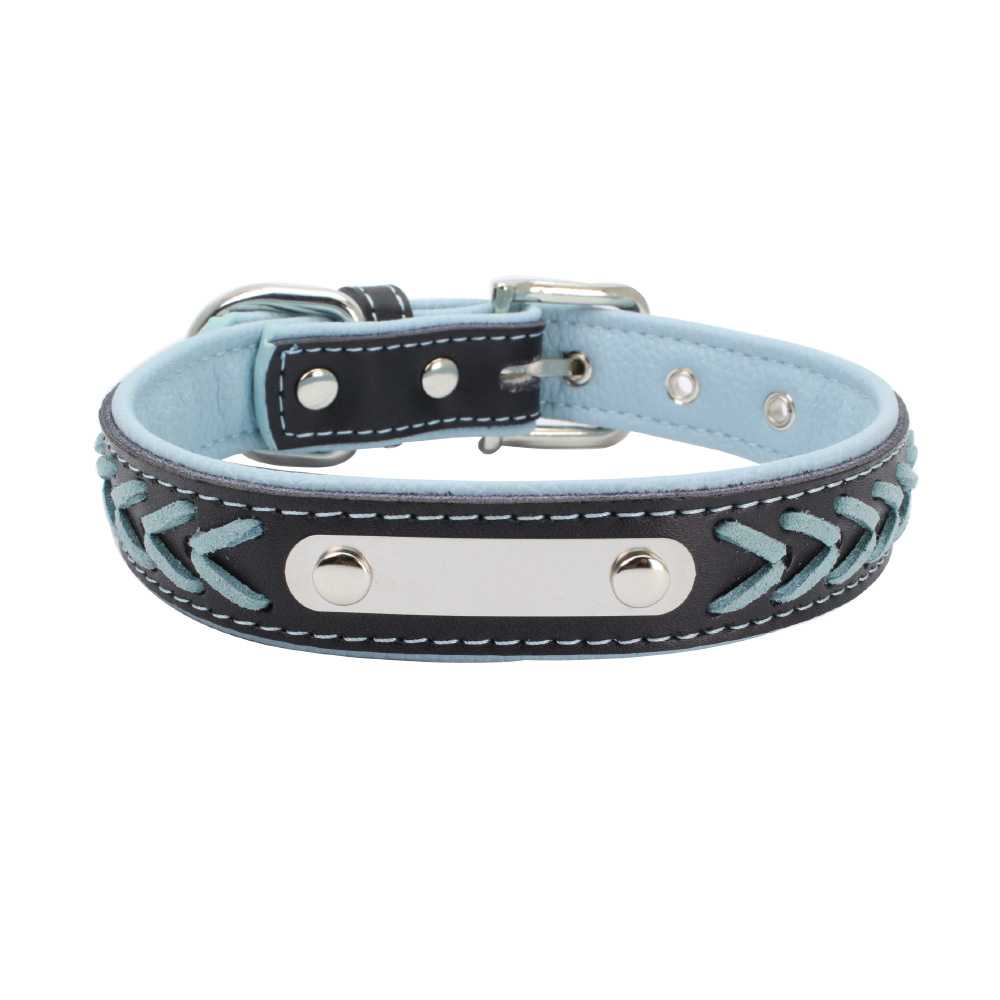 Can Carve Writing Stainless Steel Iron Dog Collar Woven Genuine Leather Pet Collar Leash Amazon