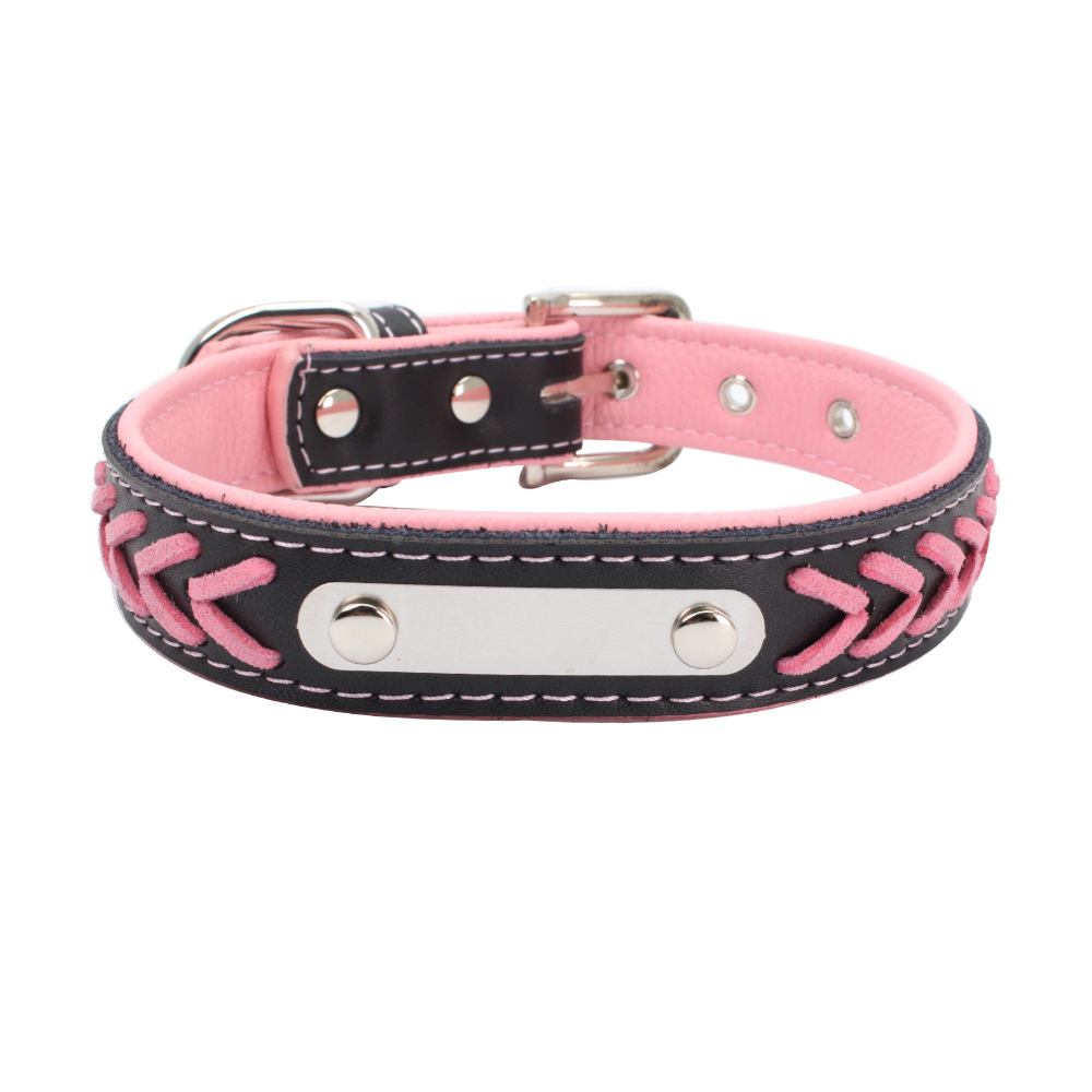 Can Carve Writing Stainless Steel Iron Dog Collar Woven Genuine Leather Pet Collar Leash Amazon