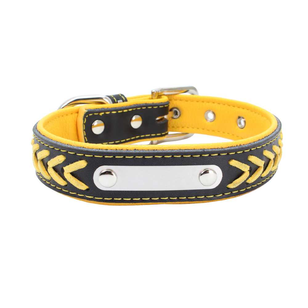 Can Carve Writing Stainless Steel Iron Dog Collar Woven Genuine Leather Pet Collar Leash Amazon