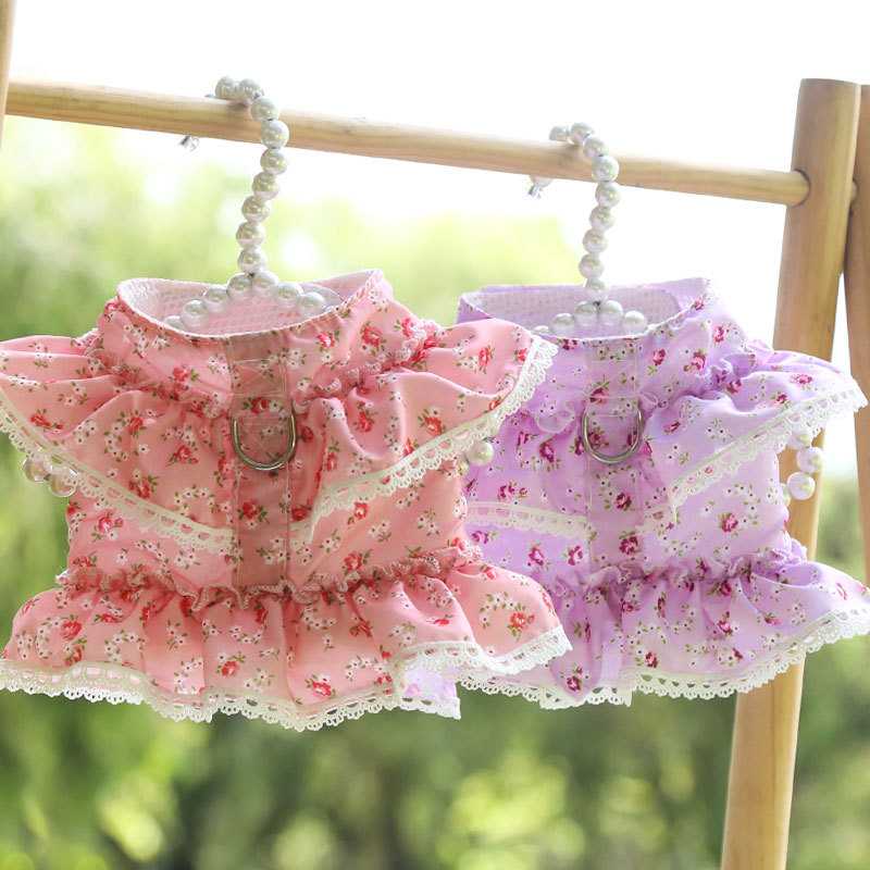 Cute Princess Soak Small Floral Lace Teddy Bichon Summer Spring Pet Harness Set Dog Harness Custom Dog Dresses Pet Harness