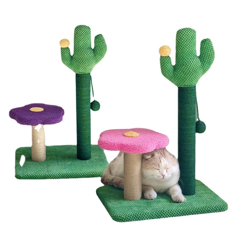 Nature Sisal Green Cactus Cat Tree Wood Furniture With Scratching Posts