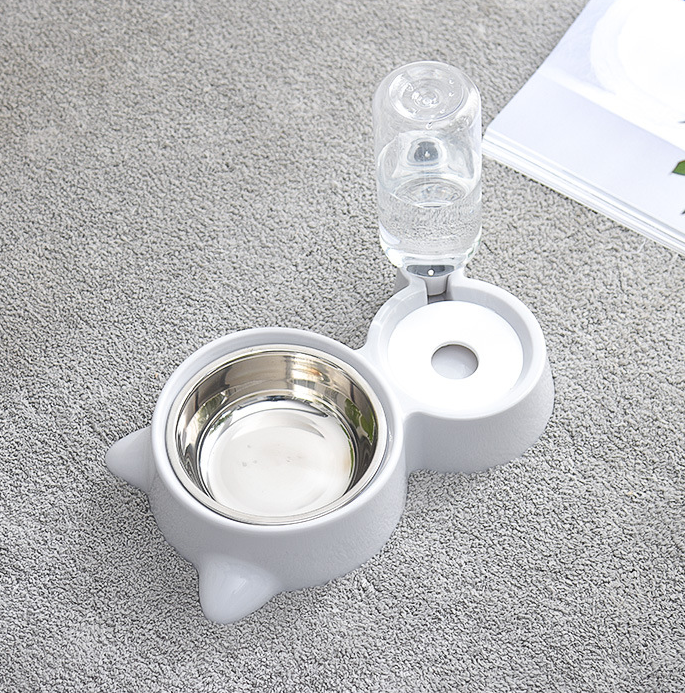 Pet Food Bowl Dish Water Bottle Dispenser Automatic Feeder Cat Dog
